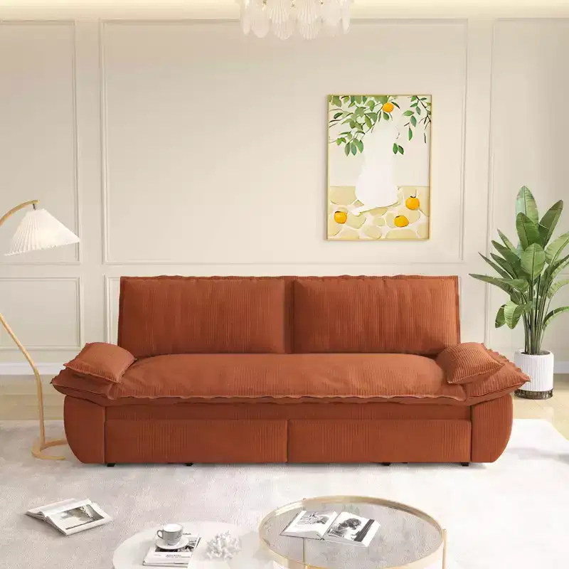 MAYEERTY 73.2 Queen Pull Out Sofa Bed, 3-in-1 Convertible Sleeper Sofa, Multifunctional Velvet Loveseat Bed Orange