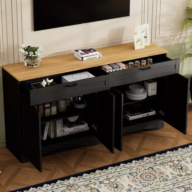 Farmhouse TV Stand with 2 Drawers for TVs Up to 70, Versatile Wood Grain Sideboard, Mid-Century Buffet Cabinet