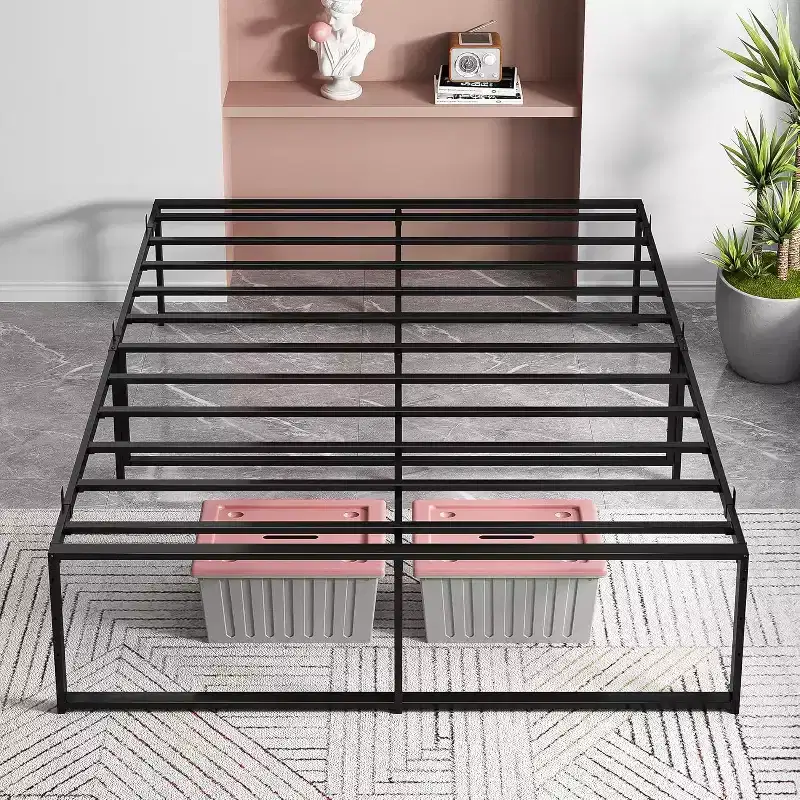 14-Inch Heavy-Duty Metal Platform Bed Frame, Strong & Quiet, No Box Spring Required, Spacious Underbed Storage, Easy Assembly, Black