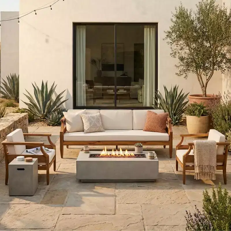 Christopher Knight Home Asha Rustic 5 Piece Patio Firepit Set with Tank Holder