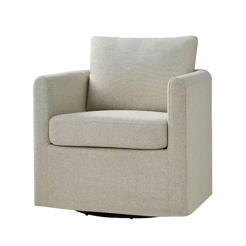 Bernhard Slipcovered Swivel Chair with textured fabric and flared armrests| HULALA HOME