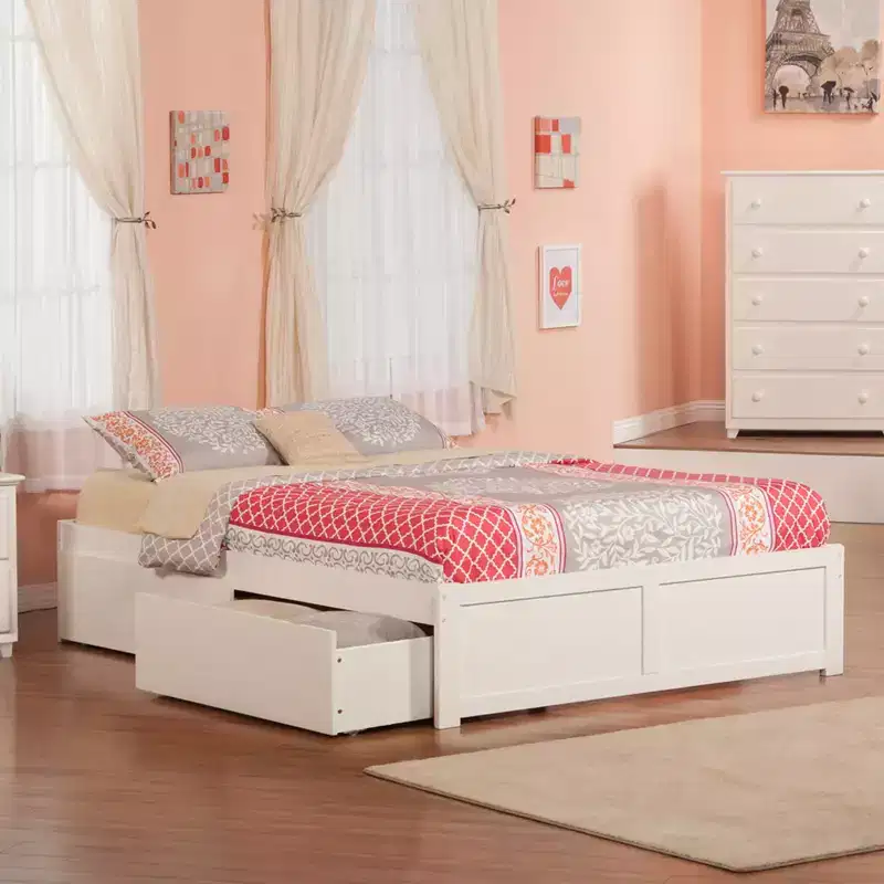 King Size Freestanding Headboard with Platform Bed Frame, White