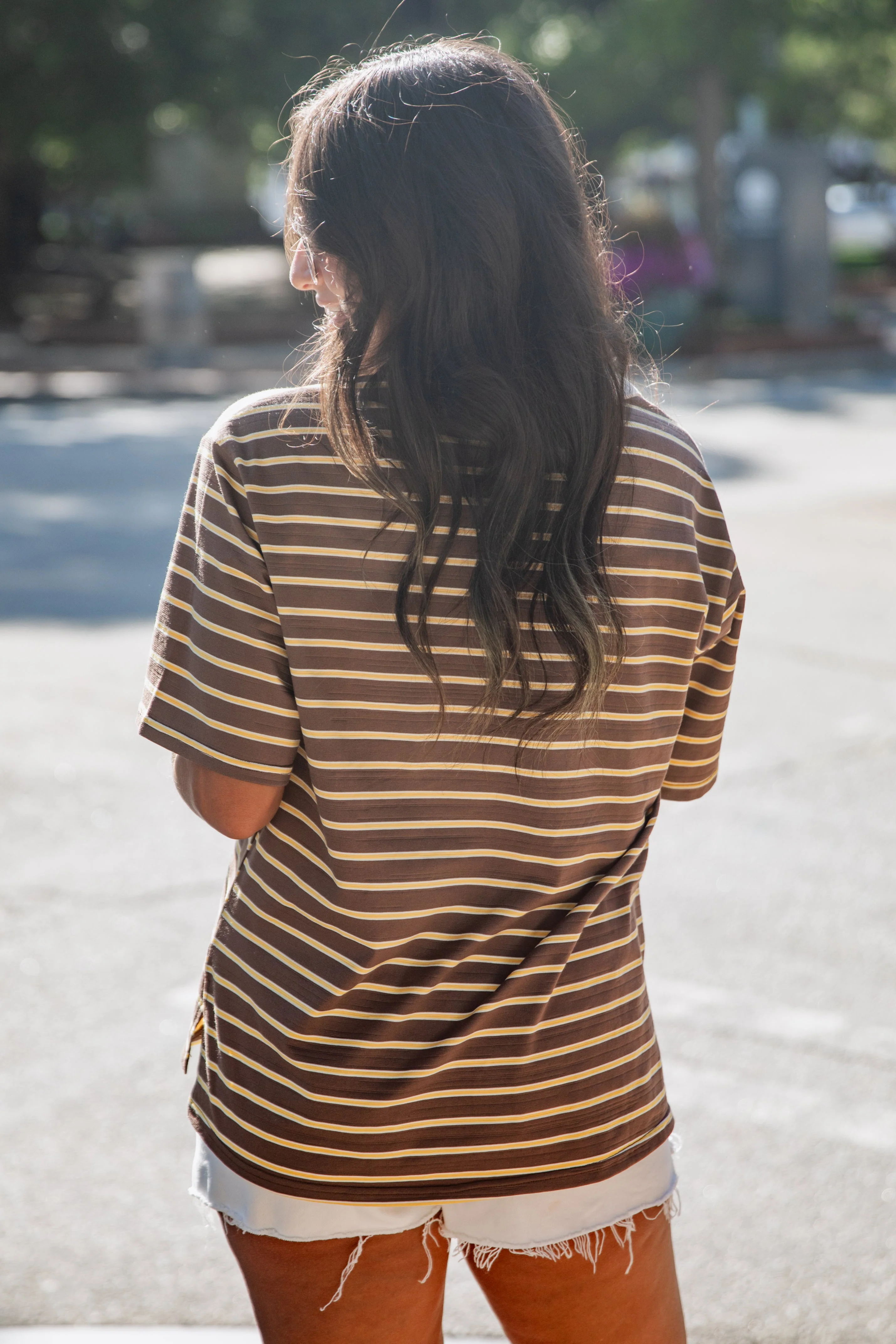 Stripe Collared Button Front Relaxed Top