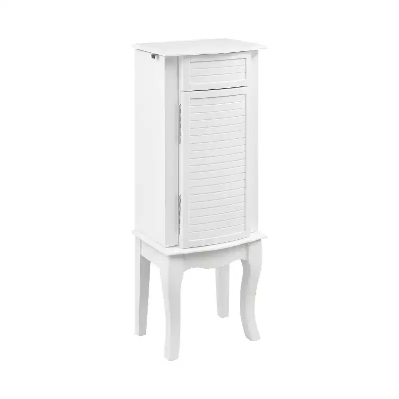 Muriel Solid Wood Modern 4 Lined Drawer 3 Compartment Flip Top Jewelry Armoire White Finish - Powell
