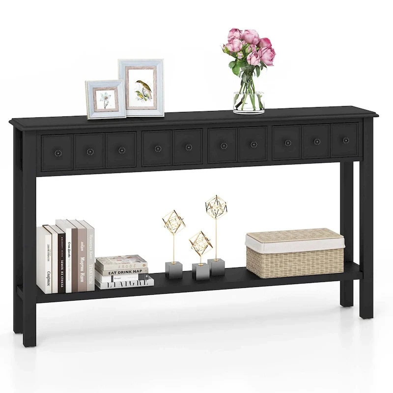Costway 60 Console Table Retro Entryway Sofa Table with 4 Drawers & - See Details