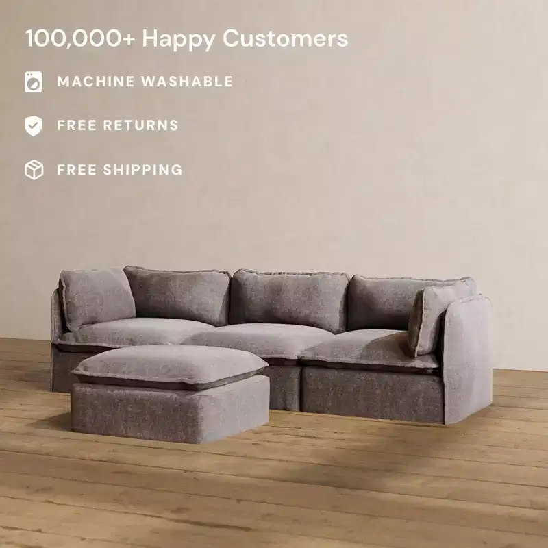 Modular Washable 3-Seater Sofa with Ottoman, Memory Foam Seat & Contour Pillow