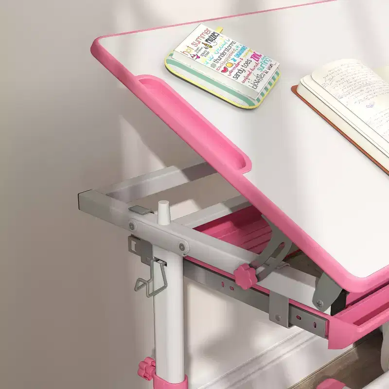 Etokfoks adjustable kids desk and chair set ergonomic tilt tabletop storage drawer pen slots hook for ages 6 to 12 pink
