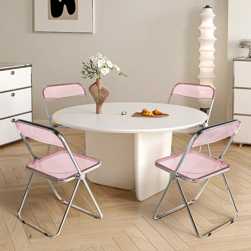 Transparent Acrylic Stackable Folding Dining Chair w/ Metal Frame, Single - 29.1(H) x 18.1(W) x 18.5(D)