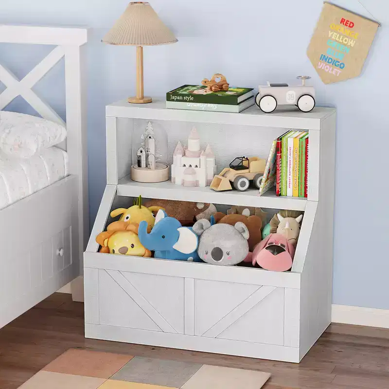 Kids Bookshelf and Toy Storage, 2 Tier Toy Organizer with Storage Cabinet, Toddler 2 Shelf Bookcase for Playroom, Bedroom, Living Room, Classroom