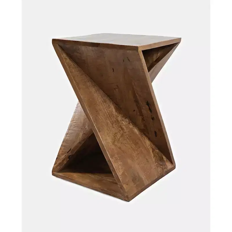 Global Archive Solid Mango Hardwood Modern Angled Jasper Table - Gold