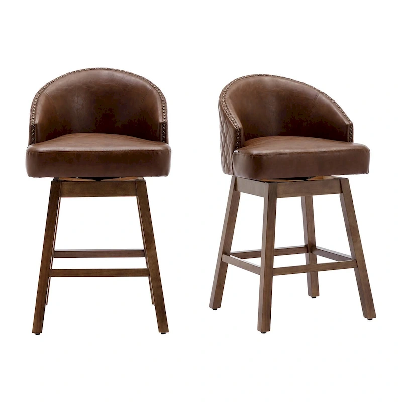Swivel Wood Counter Height Bar Stools with Footrest (Set of 2)