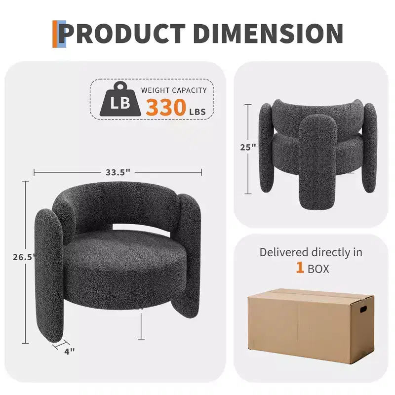 Modern chenille style chair, comfortable round armchair with open backrest and rounded corner side sitting, suitable for bedroom/office/coffee shop