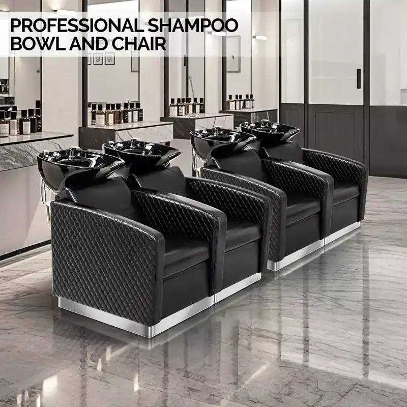 Karl Home 2-Seater Shampoo Bowl and Chair Backwash Unit with 2 Large Ceramic Sinks
