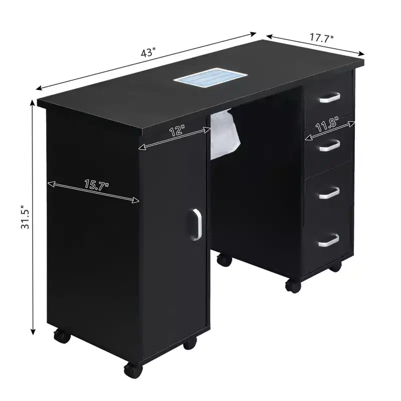 Karlhome Black Professional Nail Table with Fan and 4 Drawers