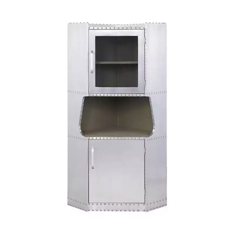 Industrial Aluminum Storage Cabinet 2-Door 1-Drawer Modern Display Cabinet