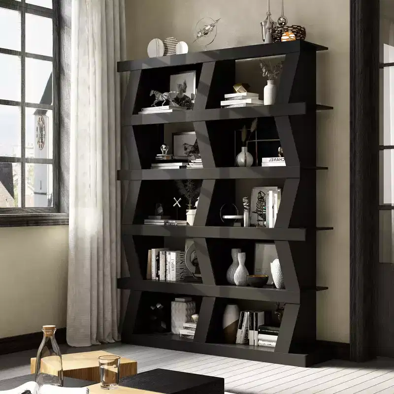 Open Bookcase Decorative Shelf Unique Shape Multi-functional Storage Multi-storage Compartment Black