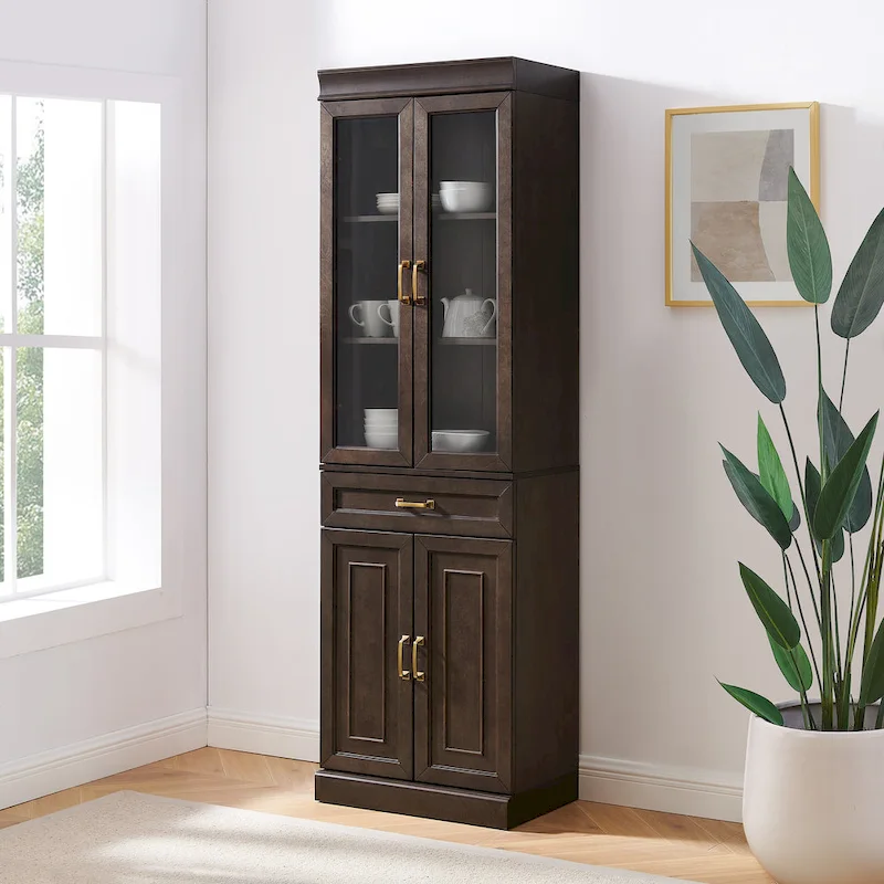 Glass Door Kitchen Storage Pantry Cabinet