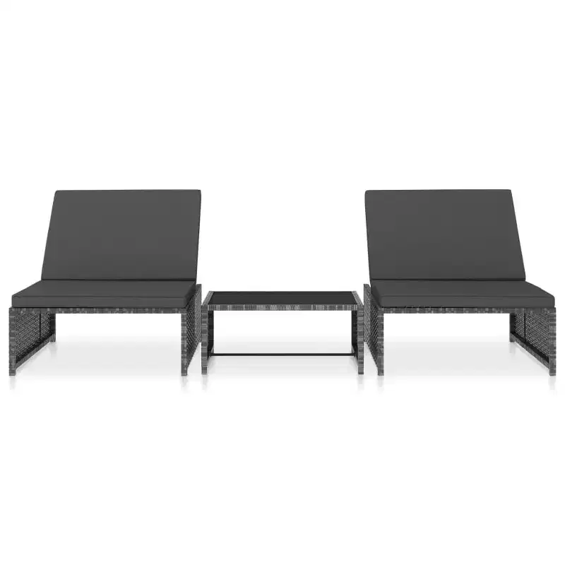 vidaXL Reclining Patio Chairs 2 pcs with Table Gray Poly Rattan