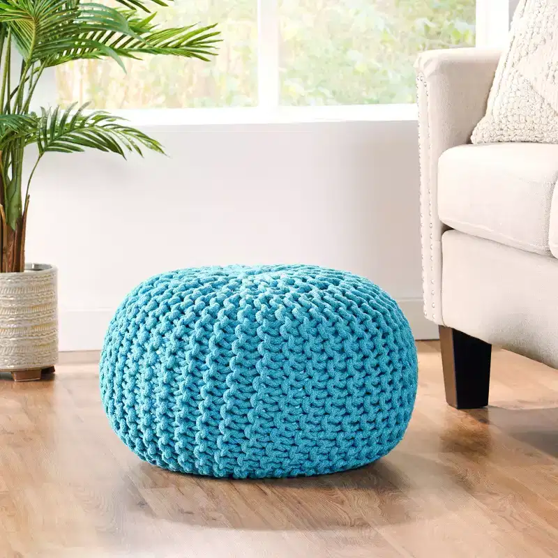 Knitted Bean Bag Sofa, Ottoman Chair Round Pouf, Floor Chair Comfy Chair for Living Room, Bedroom, Dorm, No Assembly