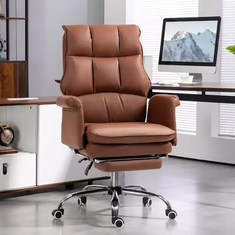 Executive Office Chair with Foldable Footrest, Brown