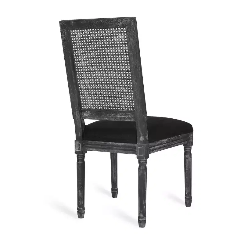 of 4 French Country Wood and Cane Upholstered Dining Chairs