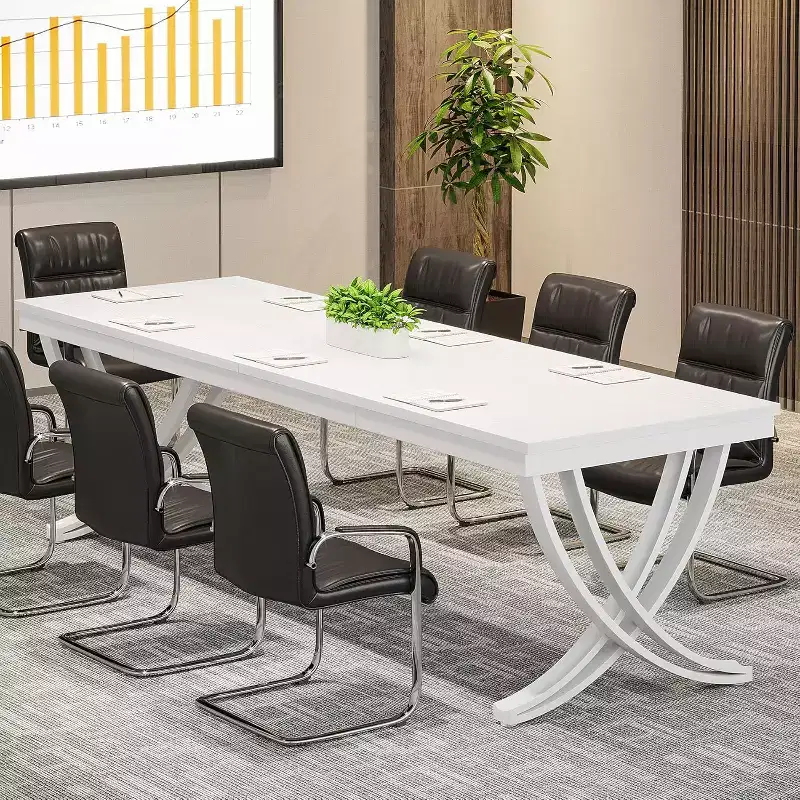 Lantine 78-Inch Conference Table for 6-8 People, Rectangular Seminar Table with Strong Metal Frame for Office Meeting Boardroom, White