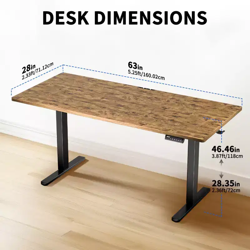 ErGear 63 X 28 inch Electric lift desk, adjustable height upright electric desk, ergonomic electric office desk, electric standing table.