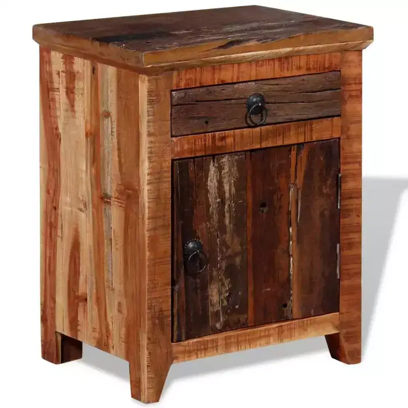 Brown Solid Acacia & Reclaimed Wood Nightstand, Small Size