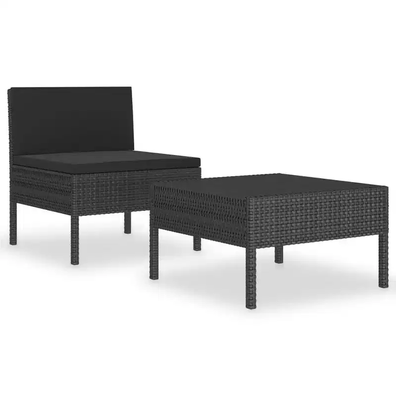 vidaXL Patio Furniture Set 2 Piece Patio Sectional Sofa with Table Poly Rattan