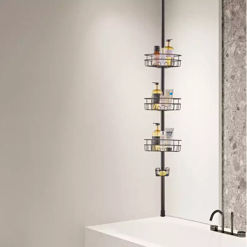 3-Tier Shower Corner Caddy Tension Pole, Adjustable 39