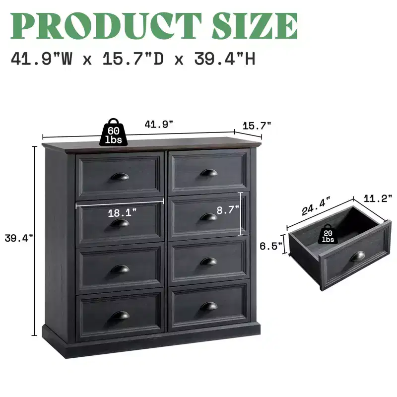 Farmhouse Drawer Dresser with Storage Drawers