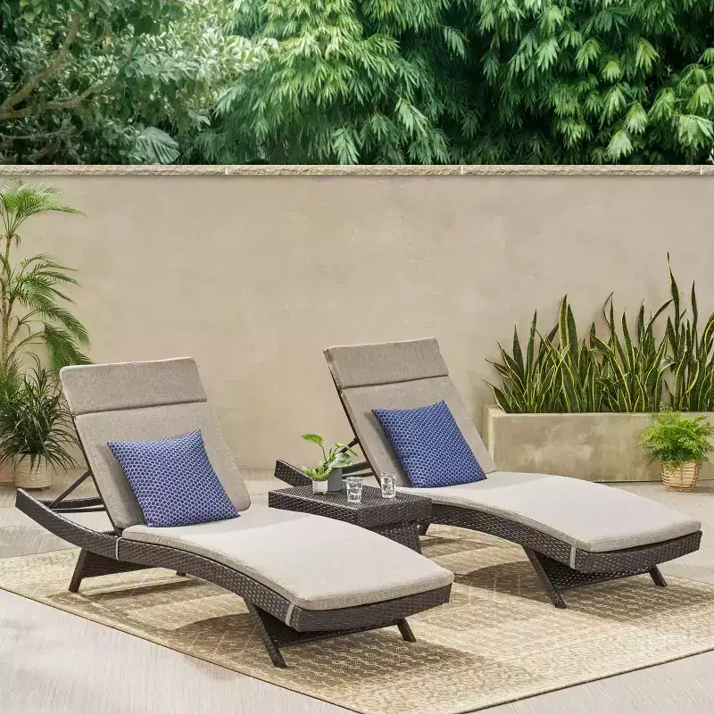 GDFStudio Olivia Multibrown 3 Piece Armless Chaise Lounge Chat Set with Cushions