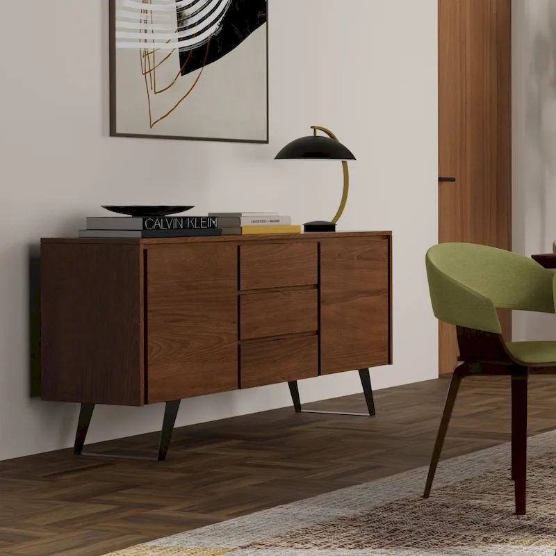WYNDENHALL Mitchell Metal 60 inch Wide Rectangle Modern Industrial Sideboard Buffet in OAK WOOD - 60 x 17 x 30