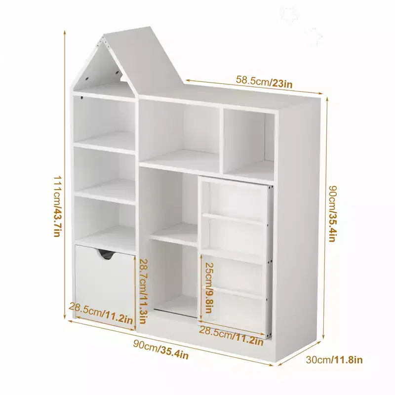 43.7 Kids Toy Storage Organizer & Bookshelf, Toy Chest with Movable Drawers & Cubbies, Floor Storage for Playroom, Bedroom, Classroom, White