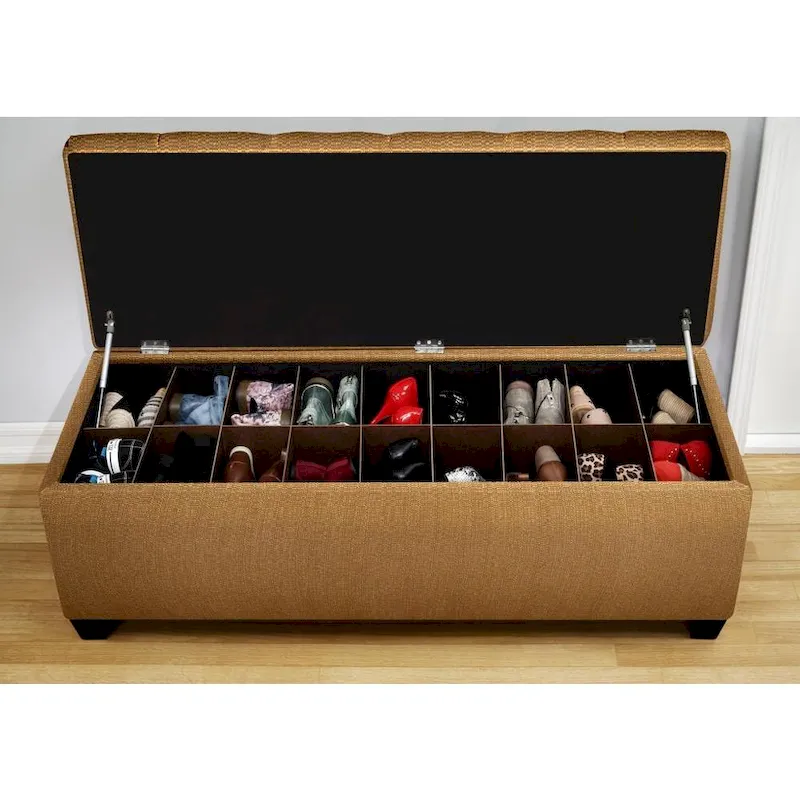 Button-Tufted Shoe Storage Bench with Upholstered Seat