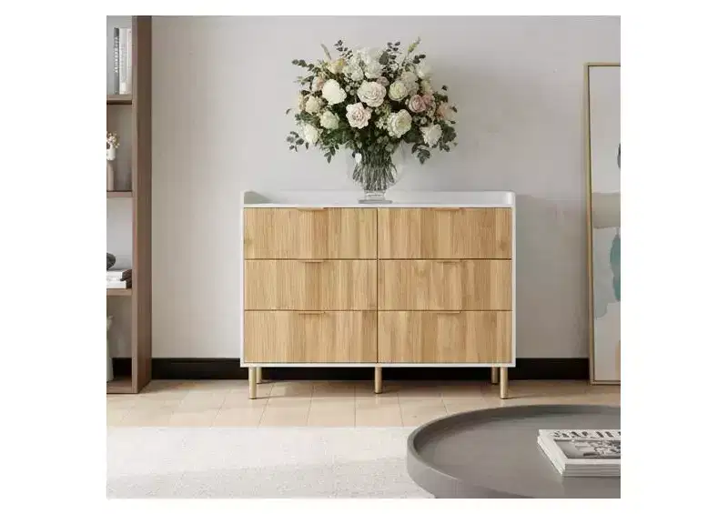 MDF 6-Drawer Dresser with Gold Metal Legs