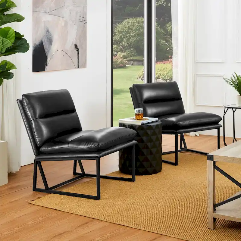 Glitzhome Set of 2 30.25H Modern Ergonomic PU Accent Armless Chair