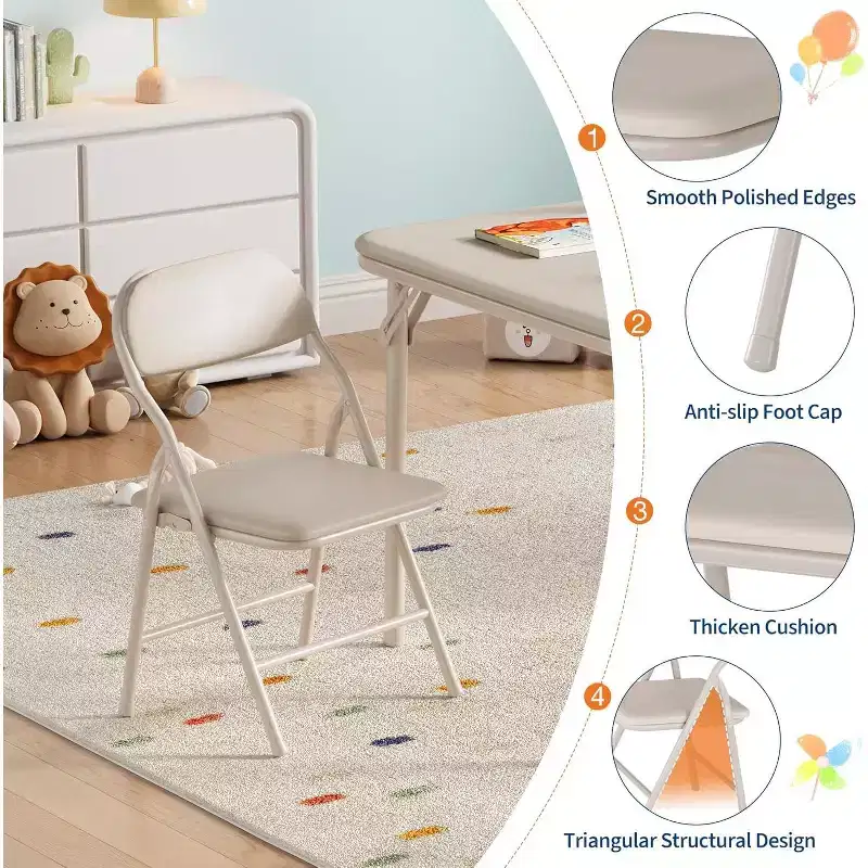 Kids Folding Table and Chairs Set of 3, Portable Table & Chair with PU Soft Cushion, for Daycare and Classrooms, Kid's Activity Table & Chairs Set