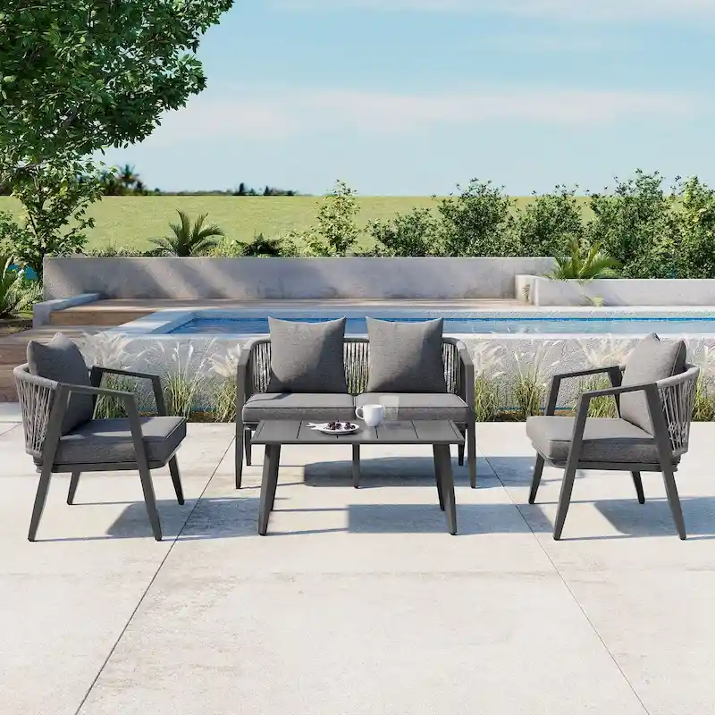 Outdoor Metal Chairs with Iron Table for Patios (Set of 4)
