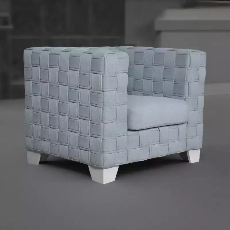 Royal Hampton Accent Chair, Knitted Light Blue Chenille, White Composite Wood