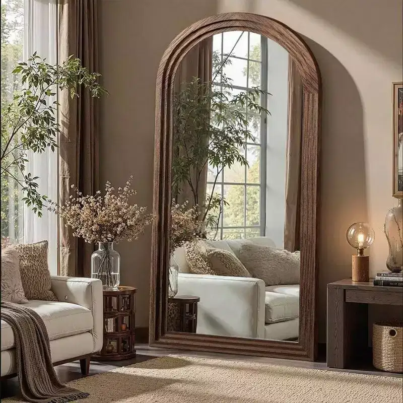 Arched Full Length Mirror with Solid Wood Frame Brown 55x24 Farmhouse Wall Mounted Floor Mirror Vertical Hanging Bedroom