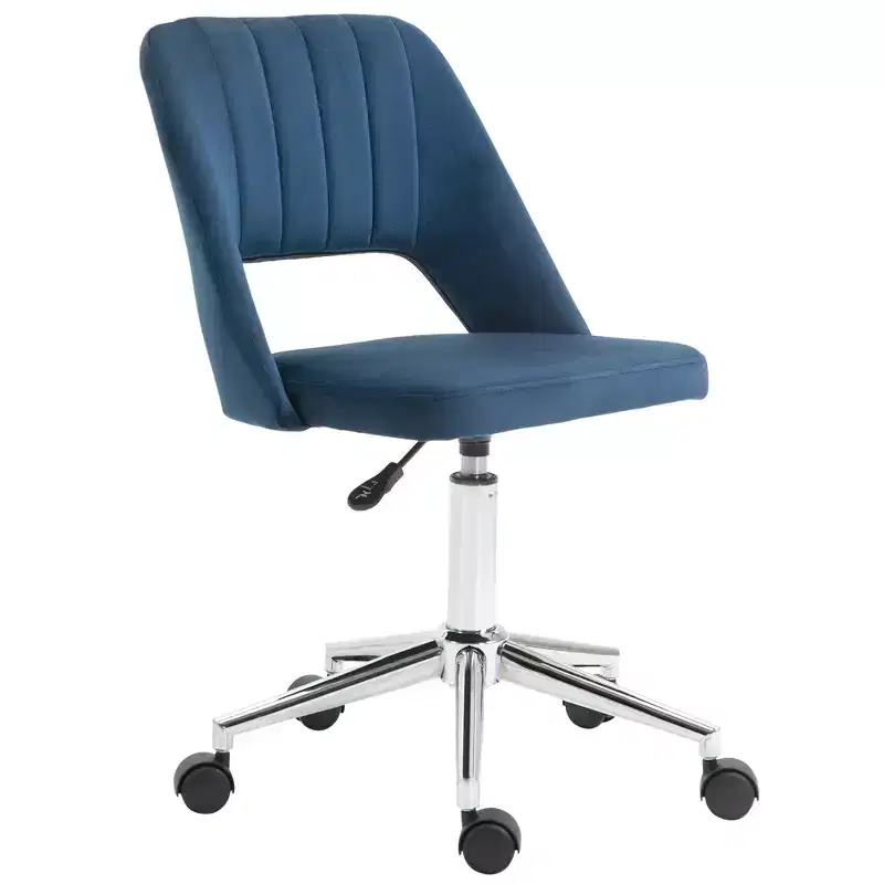Modern Mid Back Office Chair with Velvet Fabric, Swivel Computer Armless Desk Chair with Hollow Back Design for Home Office