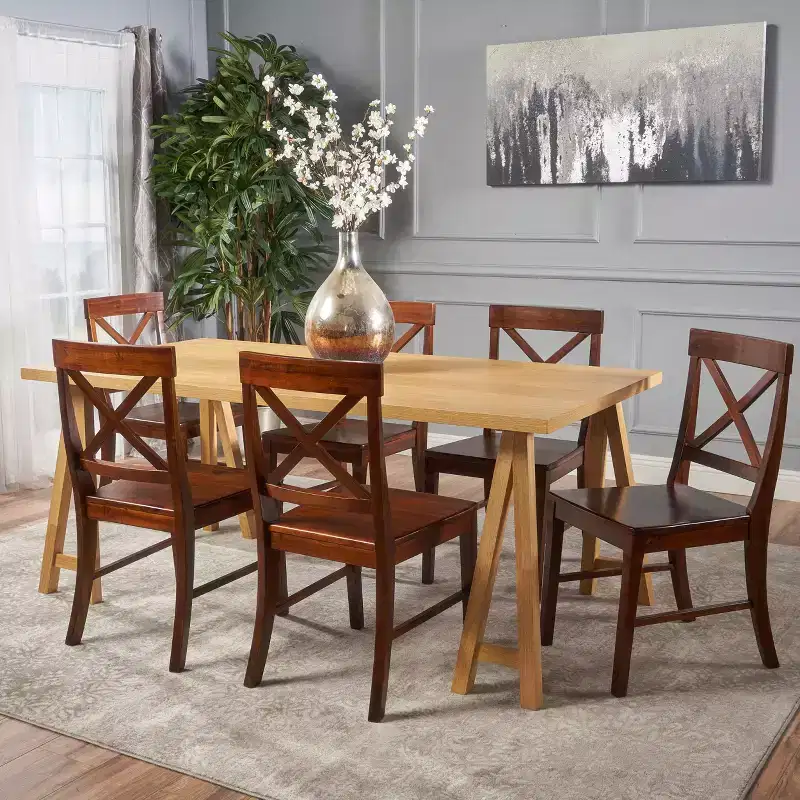 Christopher Knight Home Marseille Farmhouse Acacia Wood 7 Piece Dining Set with Rich Mahogany Chairs