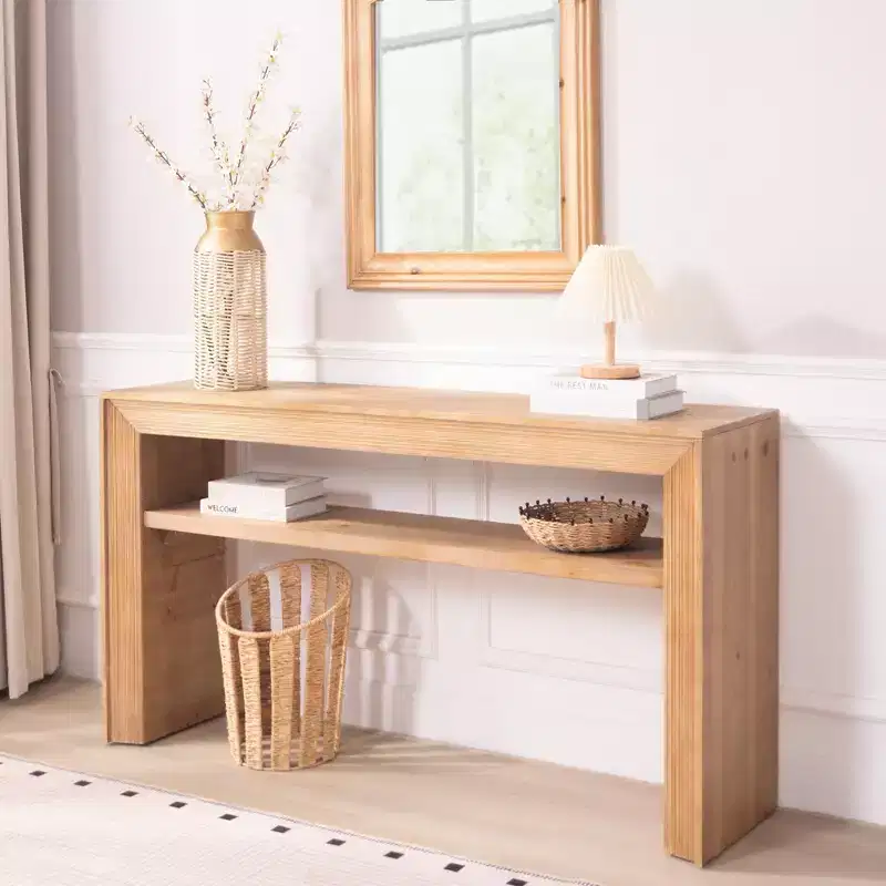 GDFStudio Oakmere Farmhouse Wood Console Table with Storage Shelf