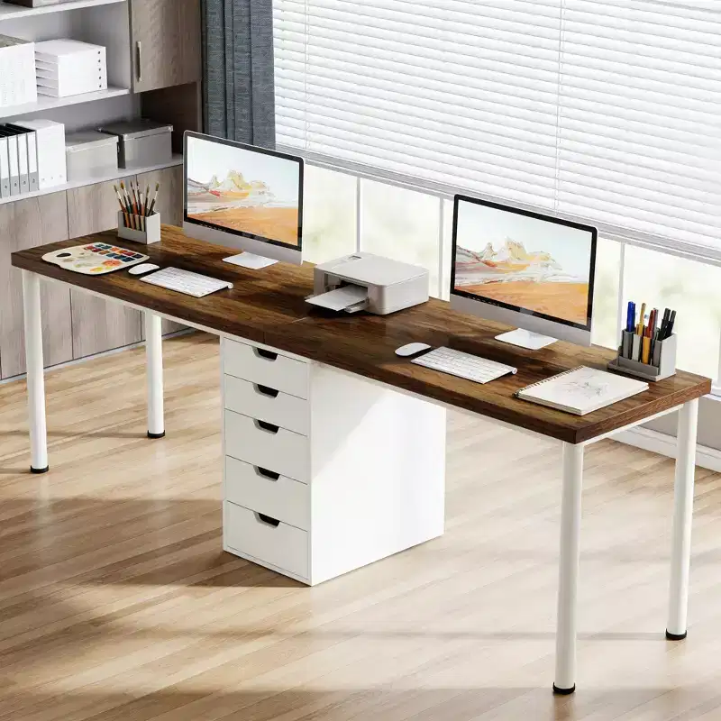 GDFStudio Peggy Modern 79 Two Person Office Desk with 5 Drawers