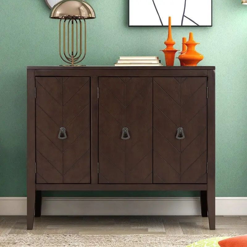 Vintage Adjustable Shelf Cabinet  Entryway Storage with Retro Handles & Pinewood Legs - 15.70in. W X37.00in.DX31.50in. H