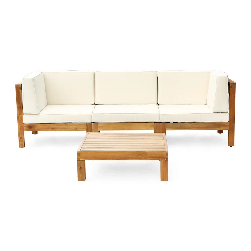 Oana Outdoor 3-Seater Acacia Wood Sectional Sofa Set with Coffee Table by Christopher Knight Home