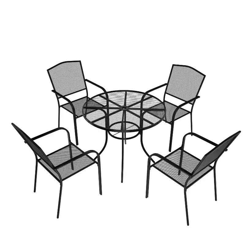 Mondawe 5-Piece Steel Mesh Dining Set With1 Circle Dining Table & 4 Dining Chairs