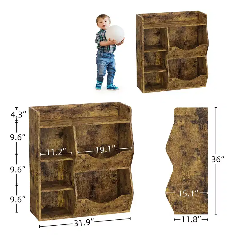 Kids Bookshelf, Storage Organizer, 3-Tier Toddler Bookcase, 5 Cube Double Side Storage Display Cabinet for Kids Room, Bedroom, Kindergarten