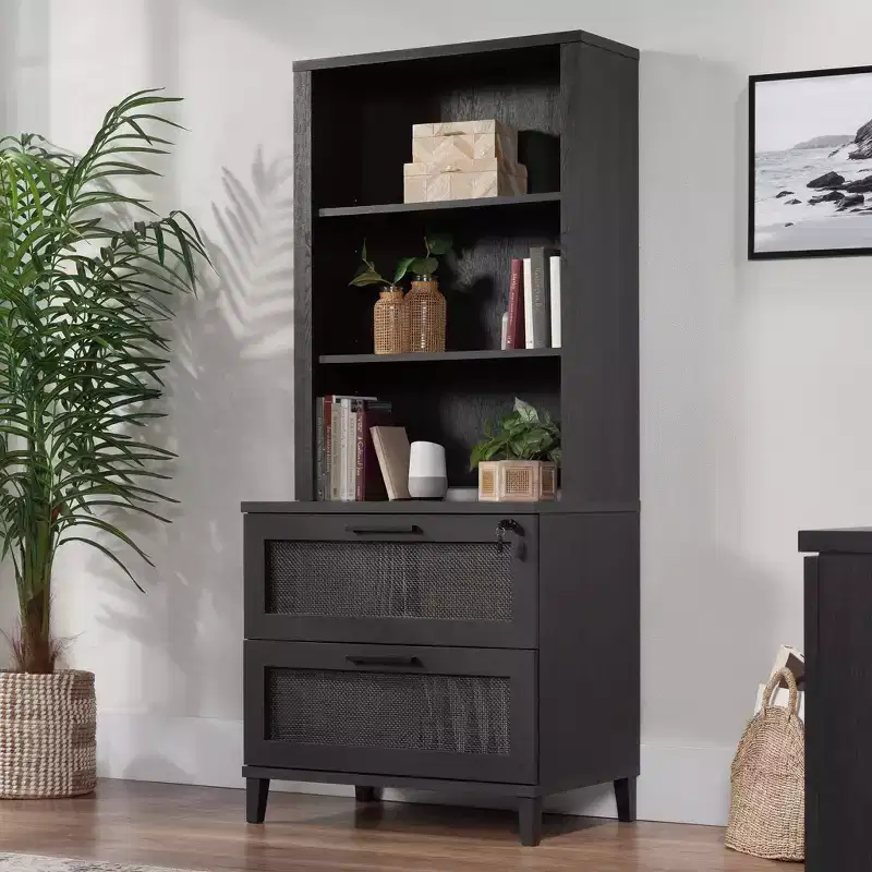 Library Hutch Top with 2 Adjustable Shelves – Raven Oak Finish